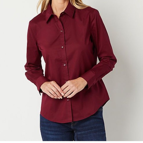 TIME and TRU Women's Basic Button Front Shirt -burgundy size XXXL - Picture 1 of 7